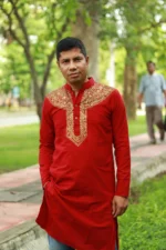 আলপনা পাঞ্জাবি (পলাশ কাজ) – খয়েরি Cotton Panjabi - Image 3