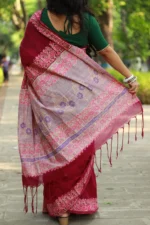 অ্যান্ডি কটন শাড়ি – ম্যাজেন্টা জমিনে গোলাপি রাজকীয়তার নকশা - Image 4