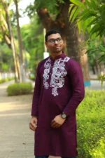 আলপনা পাঞ্জাবি – বেগুনি Cotton Panjabi - Image 4