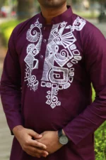 আলপনা পাঞ্জাবি – বেগুনি Cotton Panjabi - Image 3
