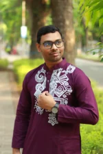 আলপনা পাঞ্জাবি – বেগুনি Cotton Panjabi - Image 2