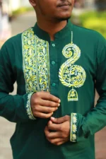 আলপনা শাড়ির সাথে পাঞ্জাবি – সবুজ Cotton Panjabi - Image 2