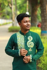 আলপনা শাড়ির সাথে পাঞ্জাবি – সবুজ Cotton Panjabi