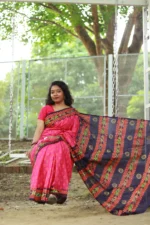 হাফসিল্ক শাড়ি – গোলাপি ঐতিহ্যে নীল নকশার ছোঁয়া - Image 3