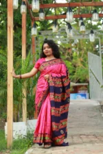 হাফসিল্ক শাড়ি – গোলাপি ঐতিহ্যে নীল নকশার ছোঁয়া - Image 4