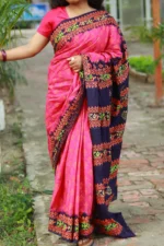 হাফসিল্ক শাড়ি – গোলাপি ঐতিহ্যে নীল নকশার ছোঁয়া - Image 5