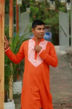 আলপনা পাঞ্জাবি – কমলা প্রাণবন্ত Cotton Panjabi - Image 3