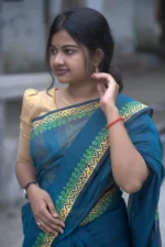 Nayantara Muslin – সবুজ-নীল ব্লকে শান্ত লাবণ্য
