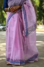 Anuragi Half-Silk – গোলাপি বেসে নীল-বেগুনি ব্লকে মিষ্টি মনভোলানো সাজ - Image 5