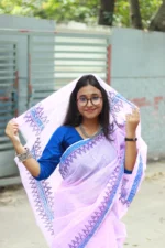 Anuragi Half-Silk – গোলাপি বেসে নীল-বেগুনি ব্লকে মিষ্টি মনভোলানো সাজ - Image 8